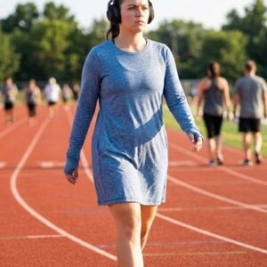 Athleta Uptempo Long Sleeve Athletic Dress Light Blue Size Medium